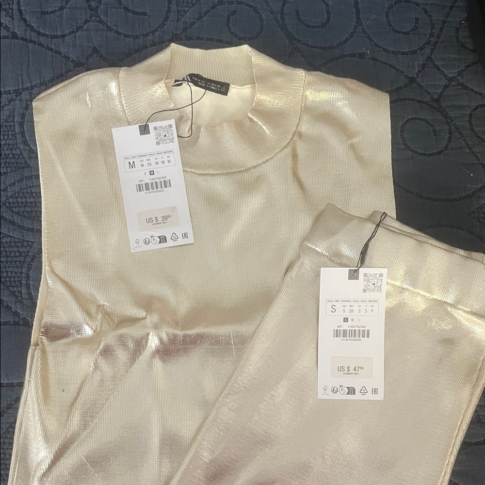 Zara Metallic Gold Sleeveless Top and skirt Set m top small bottom